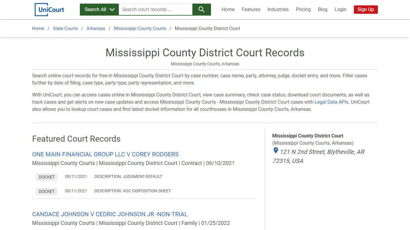 Mississippi County District Court Records | Mississippi | UniCourt